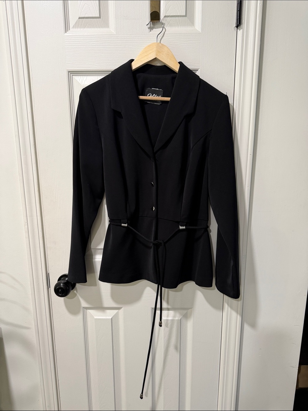 Black Tailored Women's Blazer with Adjustable Peplum Waist Tie